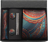 Conjunto Gravata Paisley Turquesa Laranja